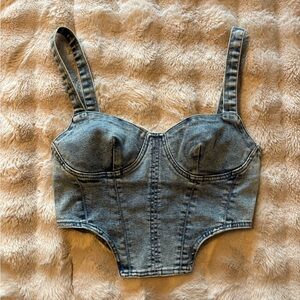 Signature8 Washed Denim Bustier Crop Top - Blue